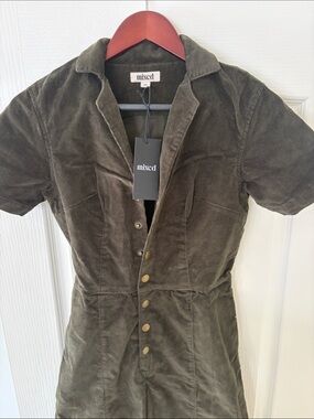 MIXED…Short-Sleeve Olive Utility Jumpsuit with Button Front